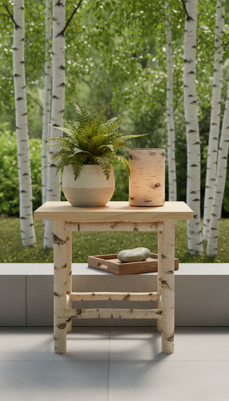 Birch Wood Garden Accent Table