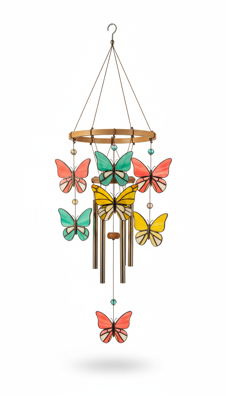 Colorful Butterfly Wind Chime With Glass Beads