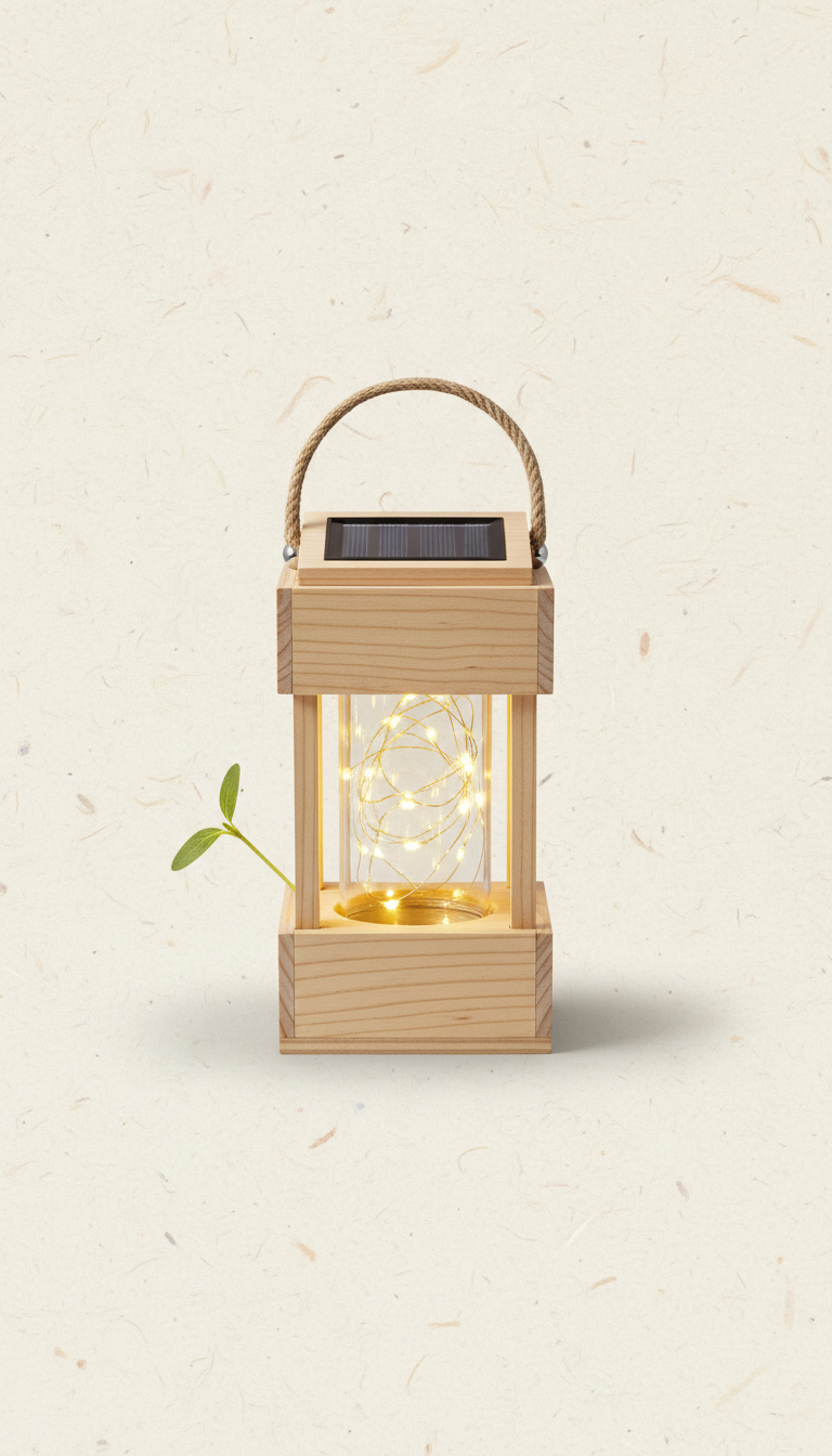 Birch Wood Solar Garden Lantern
