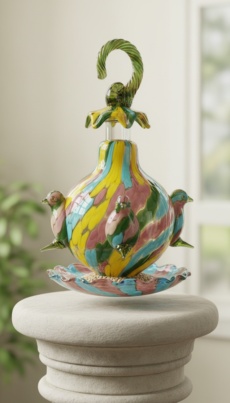 Whimsical Glass Bird Feeder