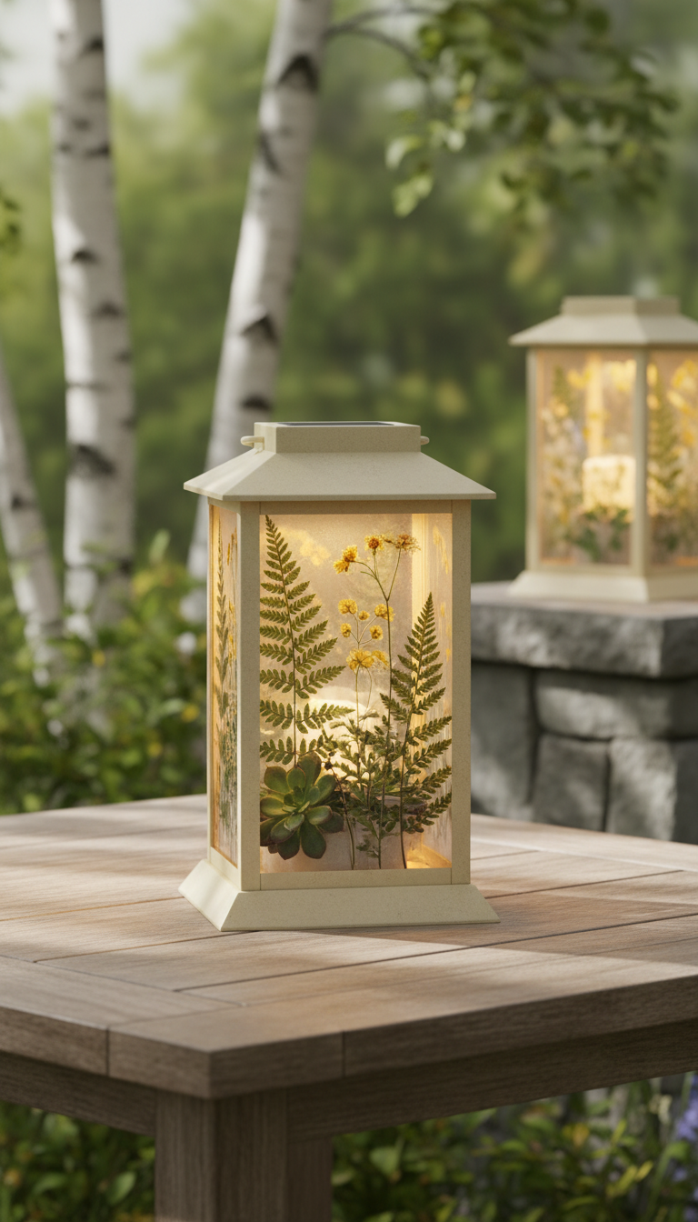 Solar Botanical Print Garden Lantern