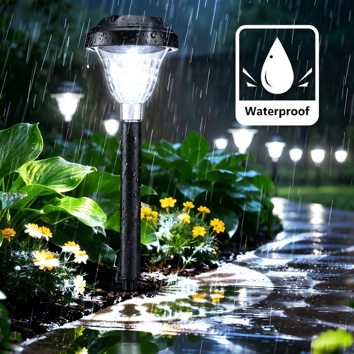 Solar Landscape Lights 4-Pack 10-LED Warm White Outdoor Lights Garden Lights - Warm White - Size 13.4in