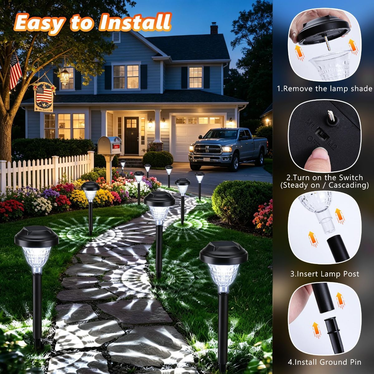 Solar Landscape Lights 4-Pack 10-LED Warm White Outdoor Lights Garden Lights - Warm White - Size 13.4in