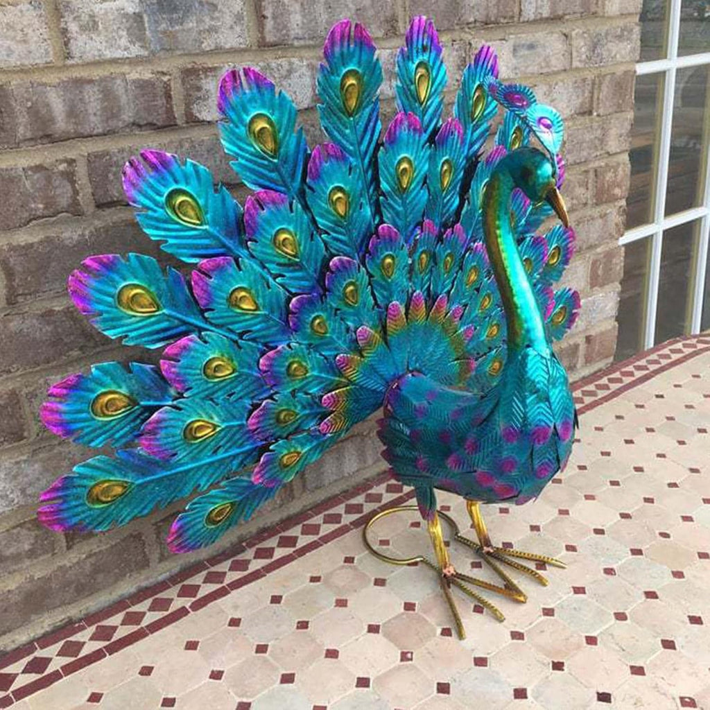 Metal Peacock Garden Decoration Weatherproof Outdoor Figurine