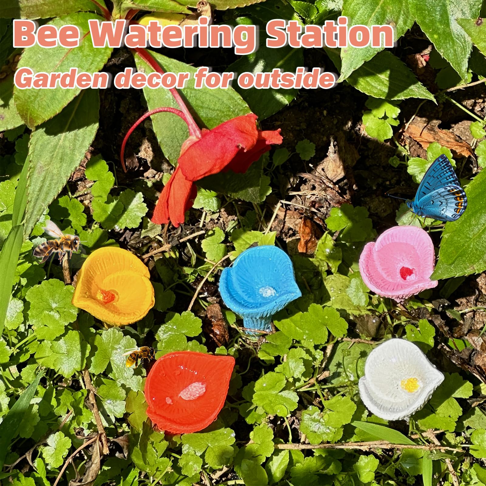 Bee Drinking Station 5-Pack Blue Outdoor Garden Cup Compatible with Bees and Butterflies Waterer