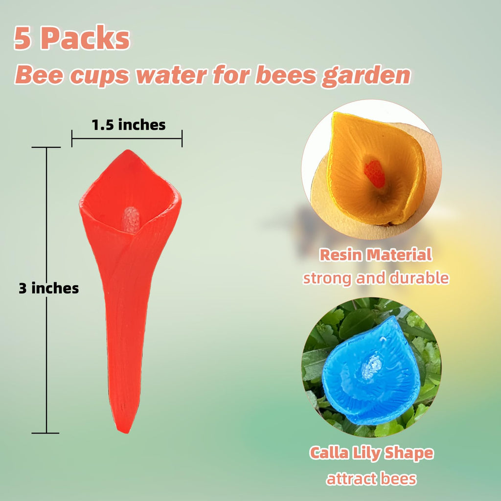 Bee Drinking Station 5-Pack Blue Outdoor Garden Cup Compatible with Bees and Butterflies Waterer