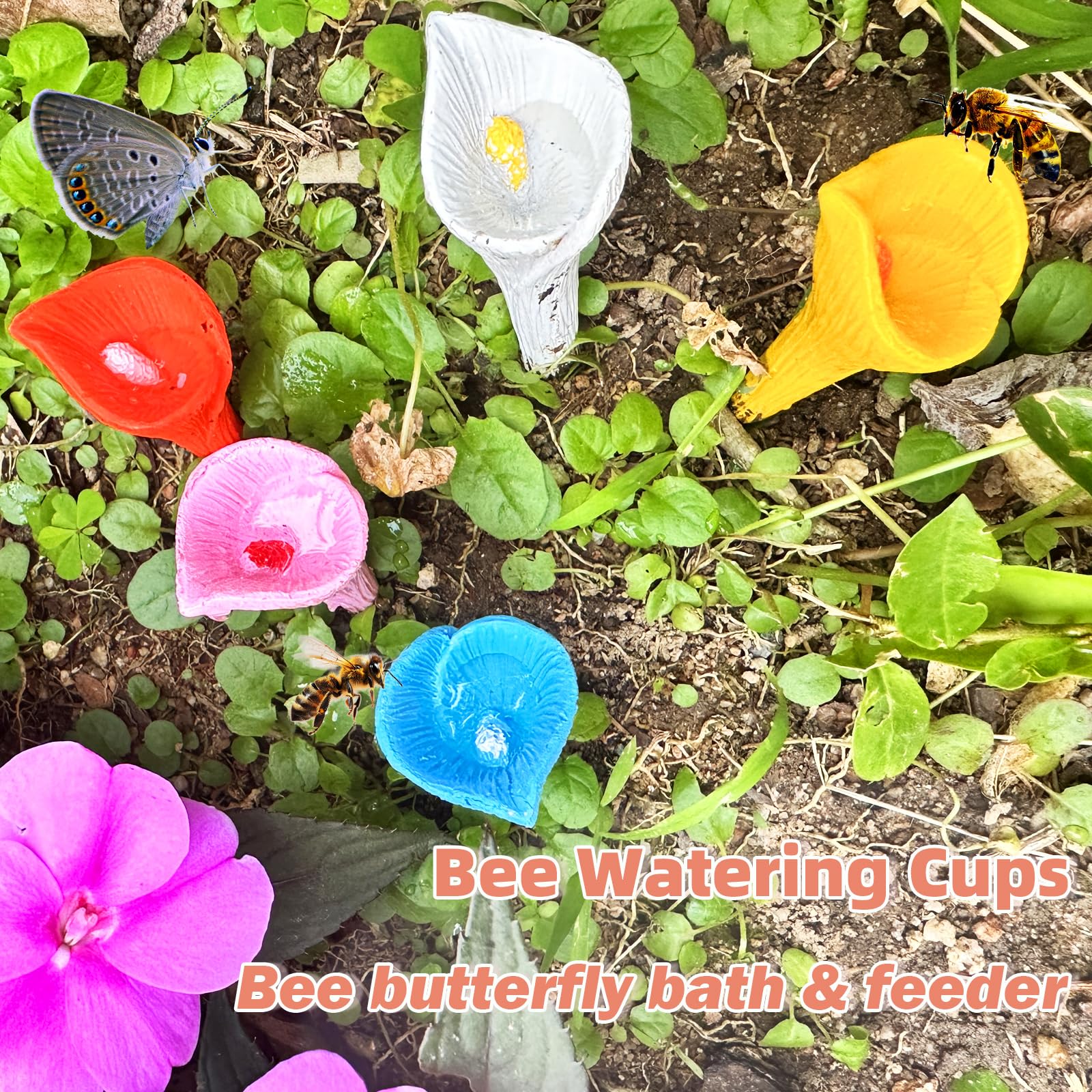 Bee Drinking Station 5-Pack Blue Outdoor Garden Cup Compatible with Bees and Butterflies Waterer