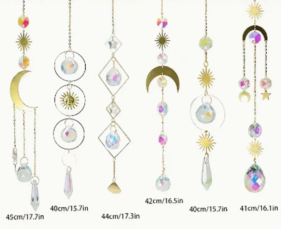 6-pack Solar Wind Chimes with Crystal Pendants, 12 inches, Silver - Reflects Light for Beautiful Patterns