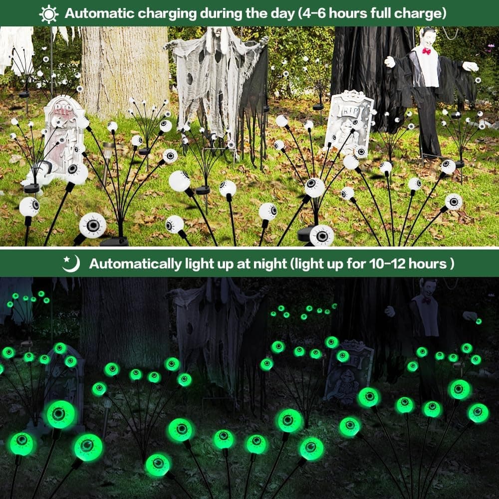 1-Pack Solar Powered Halloween Eye Lights for Garden and Patio Decoration, 1/4, Green