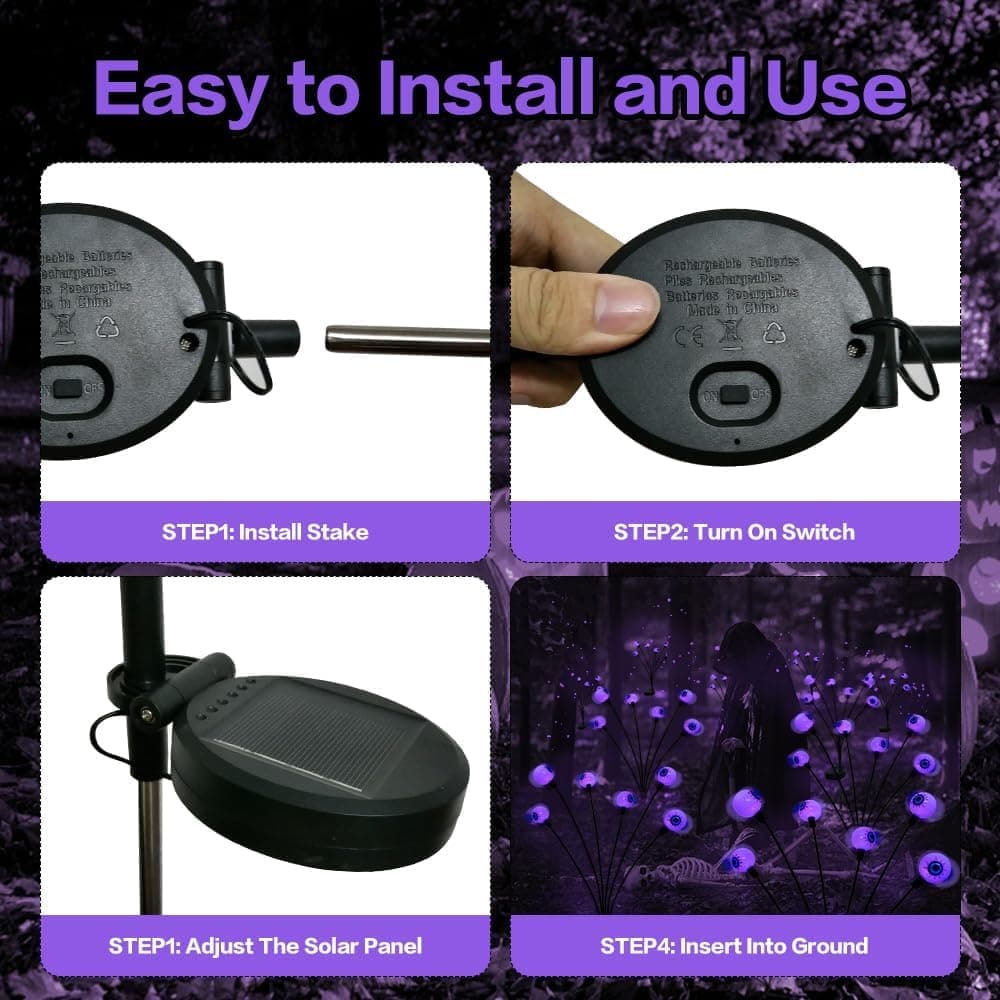 1-Pack Solar Powered Halloween Eye Lights for Garden and Patio Decoration, Waterproof, Purple, 1/4