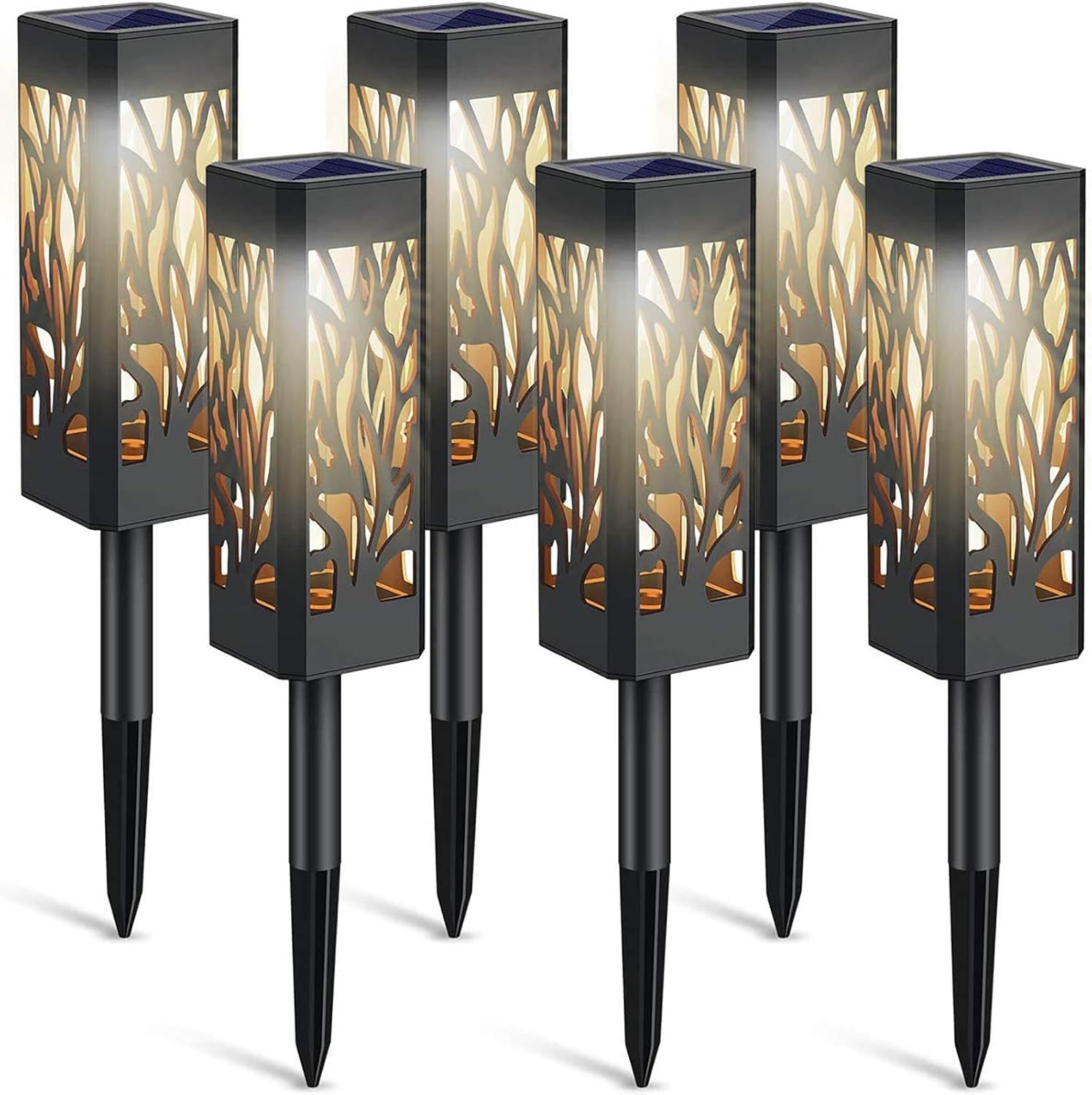 6-Pack Solar Garden Lights Waterproof Warm White LED Outdoor Lights Black Shell