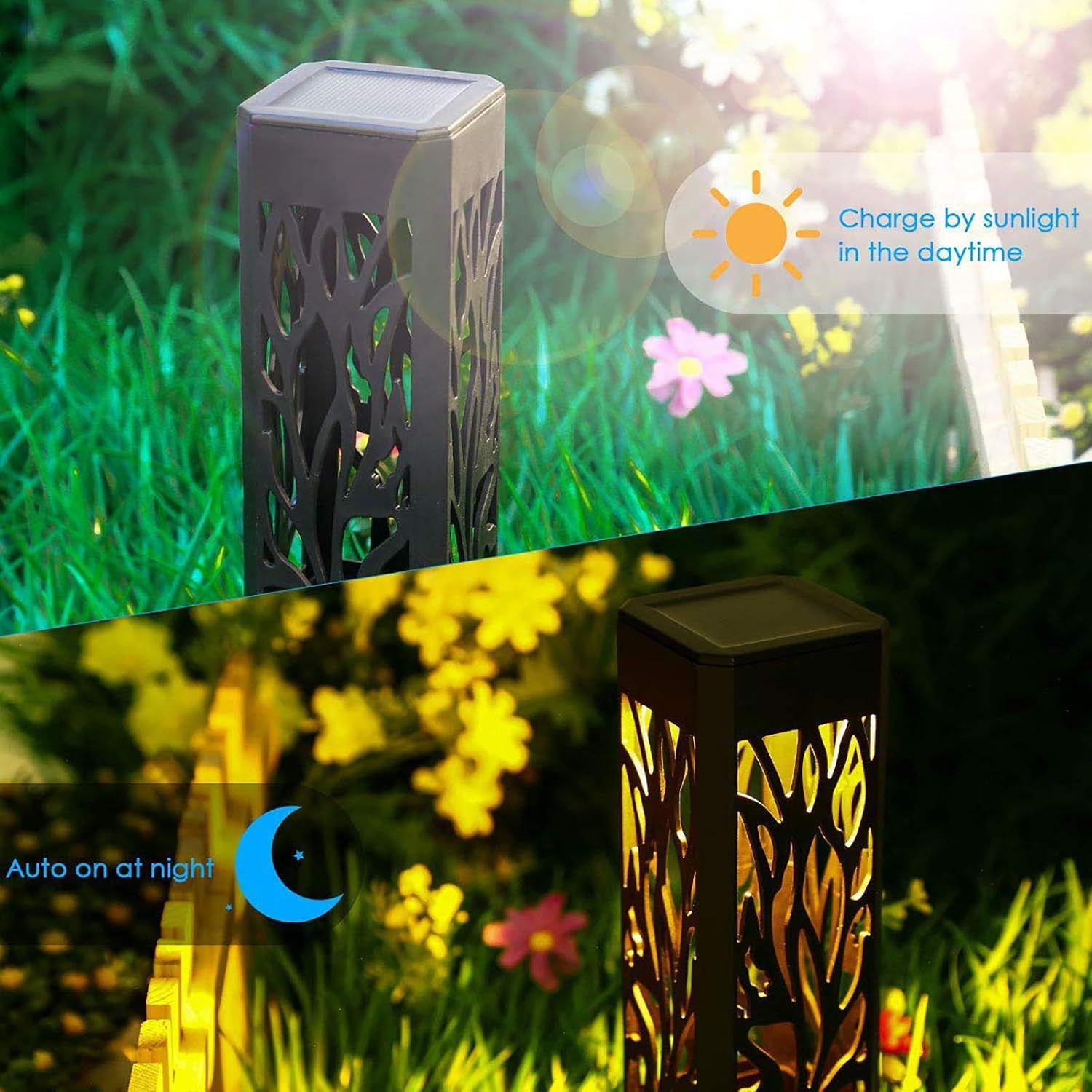 6-Pack Solar Garden Lights Waterproof Warm White LED Outdoor Lights Black Shell