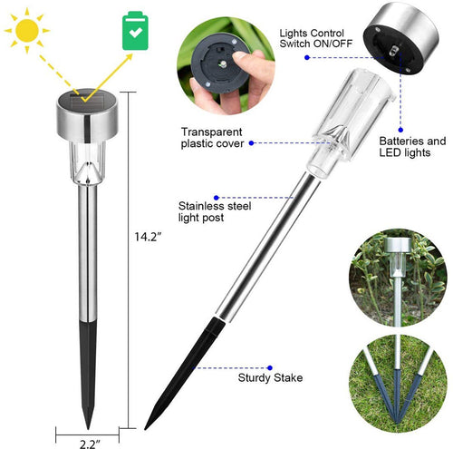 10 Pieces Solar LED Garden Lights, Stainless Steel Outdoor Path Lights for Lawn, Garden Paths and Party Decoration, Multicolor