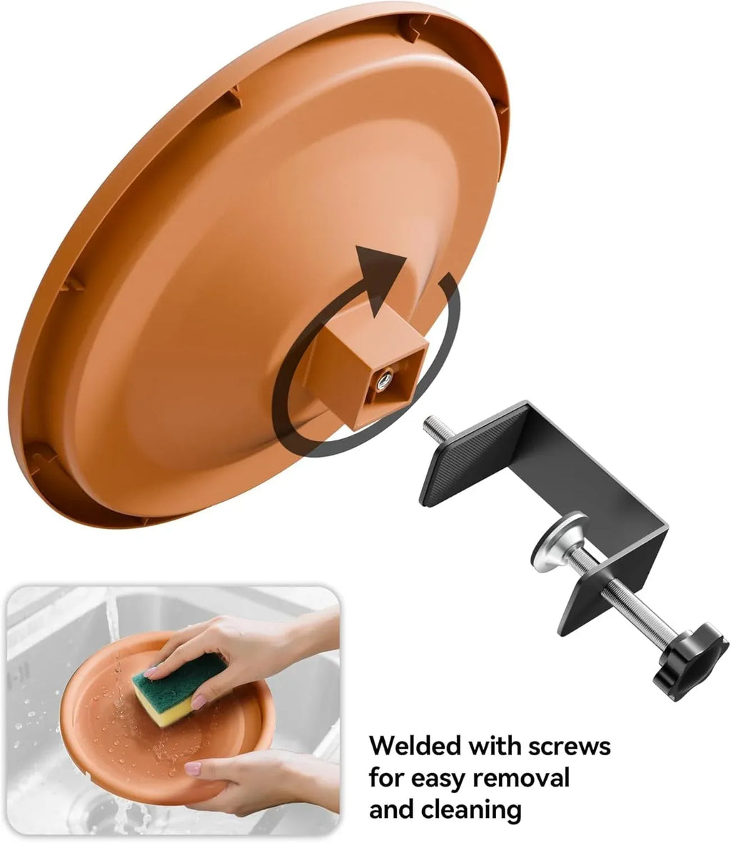 12 Inch Adjustable Bird Bath Bowl with Deck Mount, Tool Free Setup for Balcony Railing and Outdoor Garden, Brown