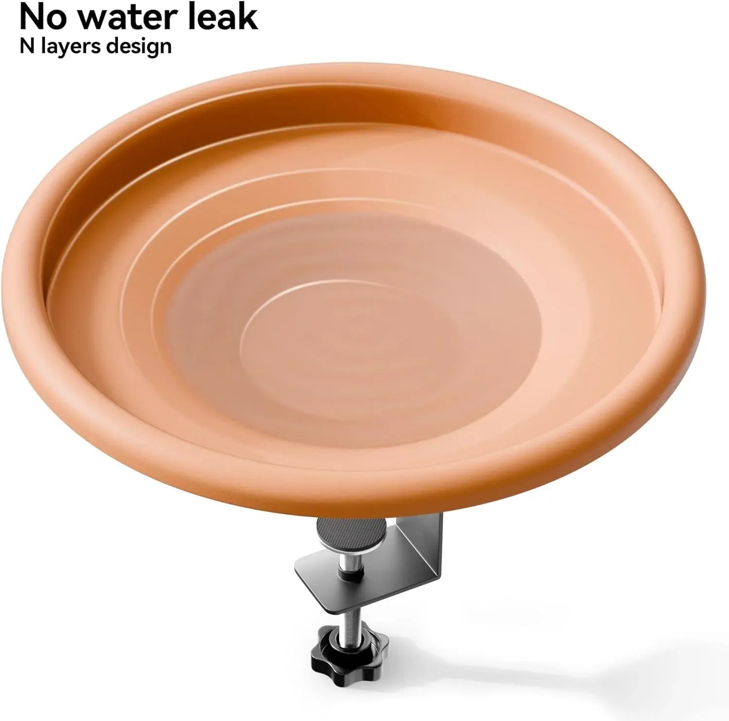 12 Inch Adjustable Bird Bath Bowl with Deck Mount, Tool Free Setup for Balcony Railing and Outdoor Garden, Brown