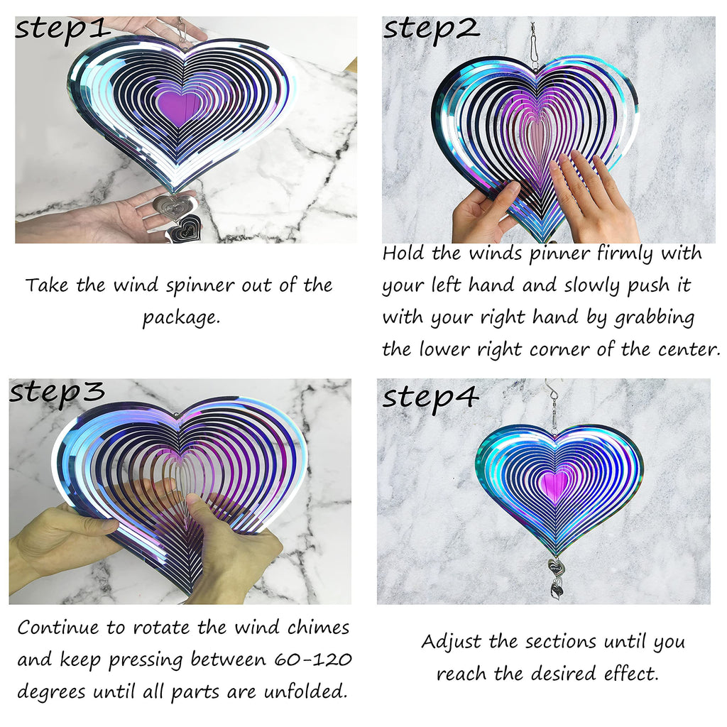 3D Stainless Steel Wind Spinners for Outdoor Yard Decor, Hanging Heart-Shaped Garden Ornaments, Reflective Metal Wind Sculptures for Patio Lawn Decorations,