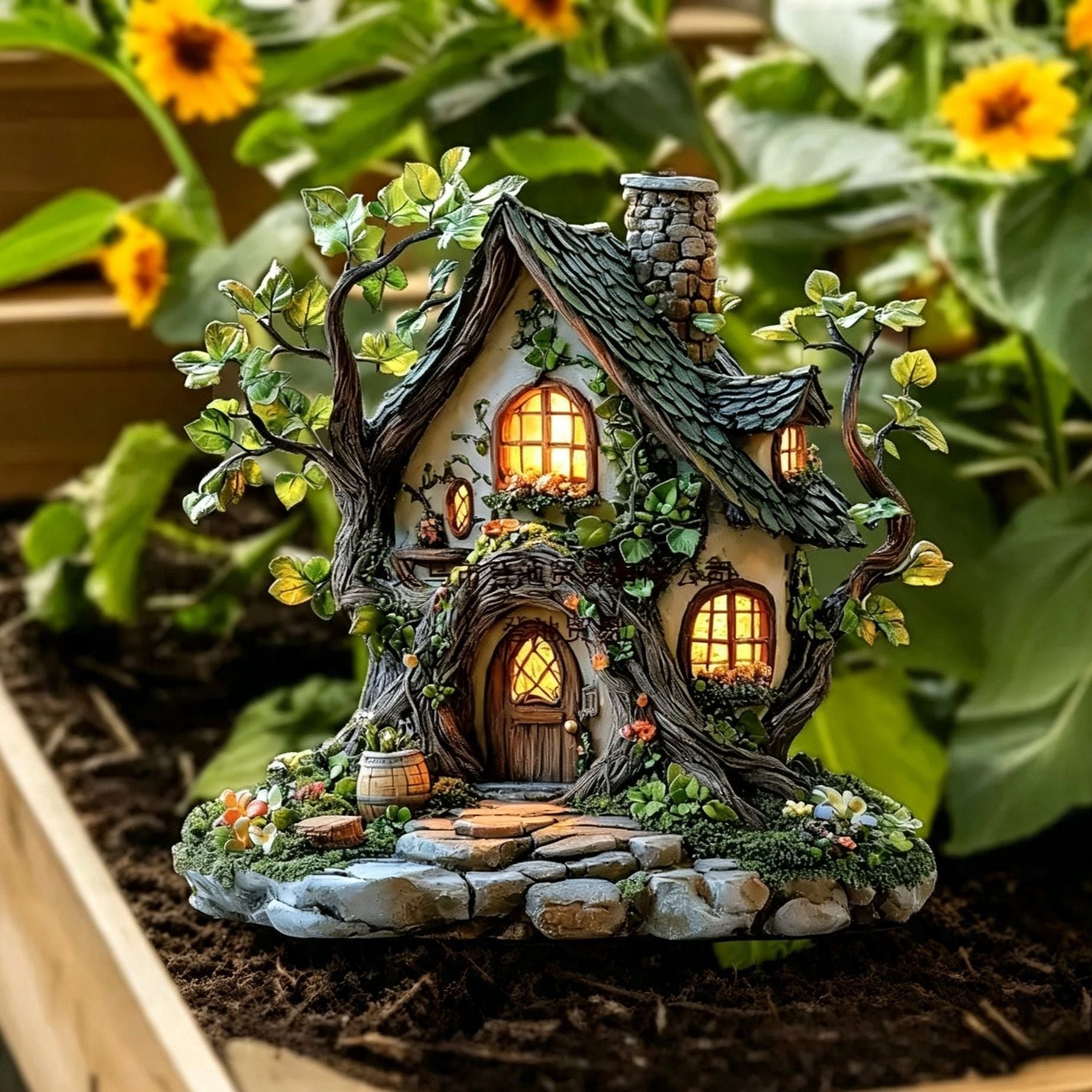 2D Acrylic Giant Mushroom Elf House Garden Stake, Fantasy Cottage Pot Insert, Outdoor Layout Decor Suitable for Christmas Halloween Festival