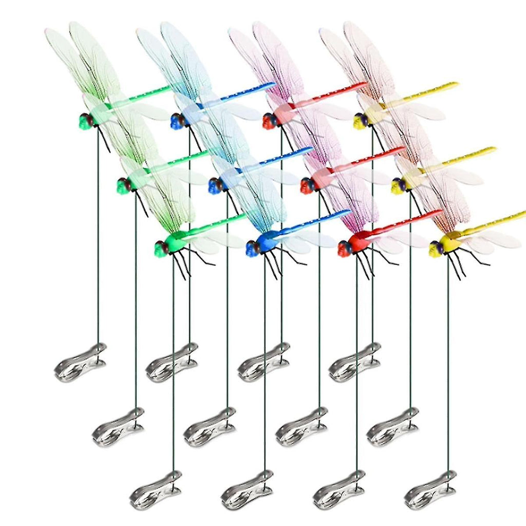 2024 12pcs Artificial Dragonfly Clips for Outdoor Use 3D Dragonfly Decor Gardening, 3D Dragonfly Garden