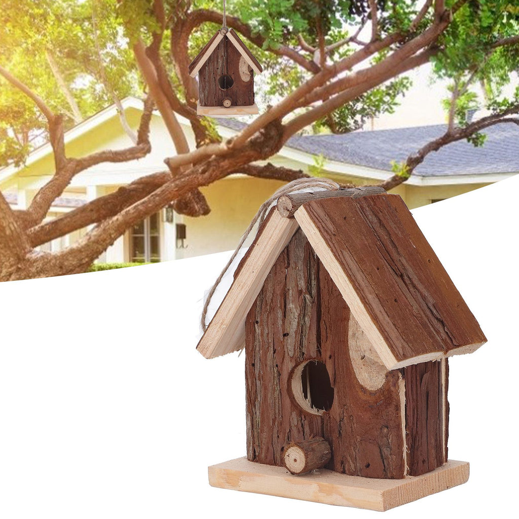 Wooden Bird House Hanging Retro Style Fir Wood Birdhouse for Outdoor Garden Porch Home Office Decoration