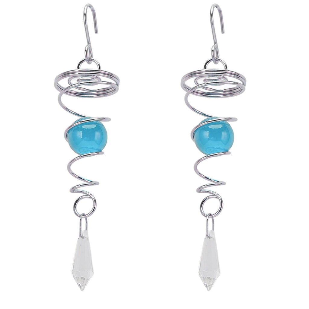 2Pcs Gazing Ball Spiral Tail Wind Spinner Stabilizer Stainless Steel Spiral Wind Chimes for Outside Lake Blue