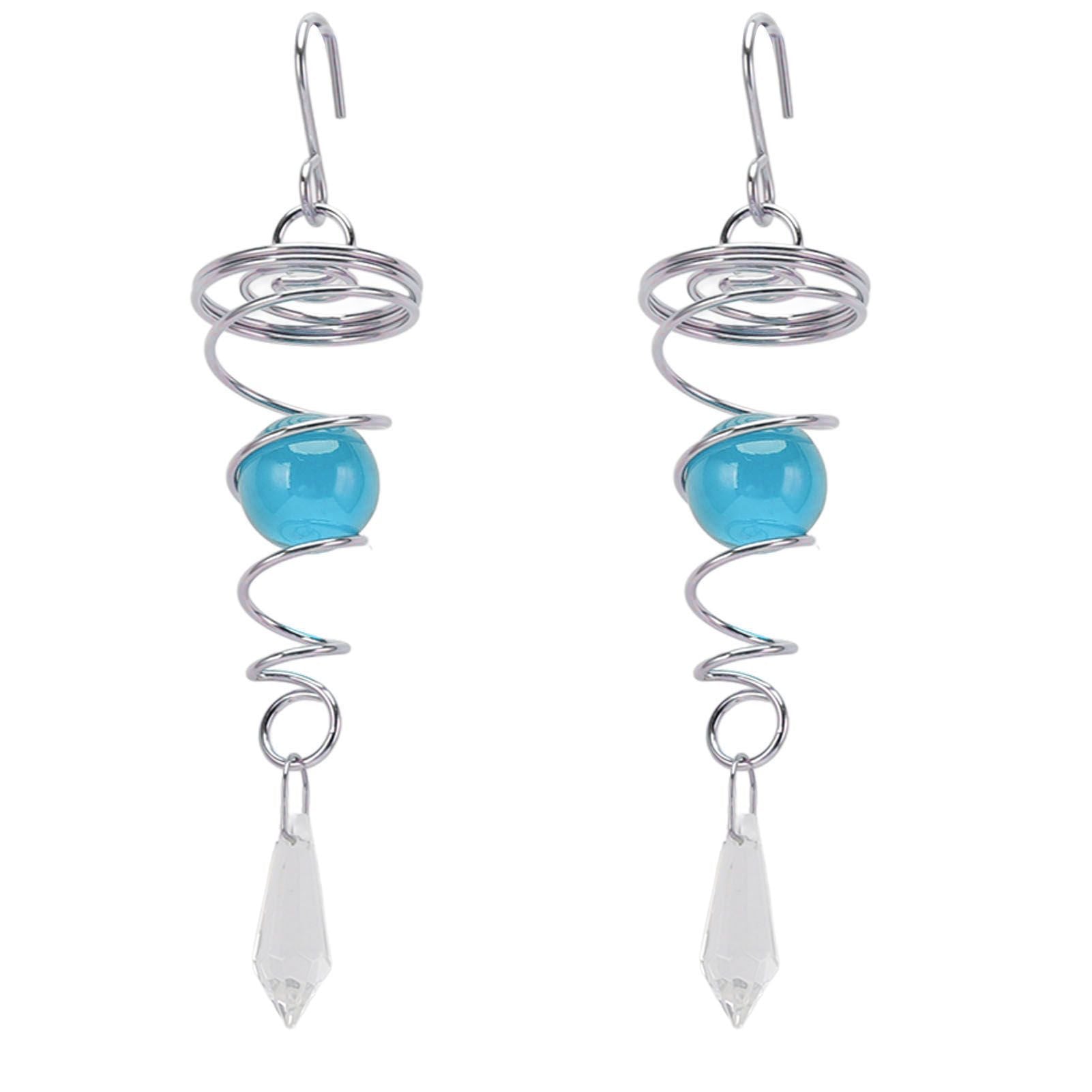 2Pcs Gazing Ball Spiral Tail Wind Spinner Stabilizer Stainless Steel Spiral Wind Chimes for Outside Lake Blue
