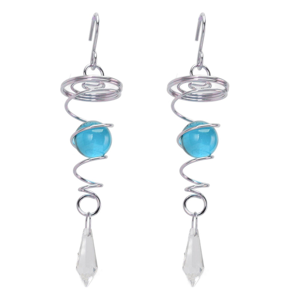 2Pcs Gazing Ball Spiral Tail Wind Spinner Stabilizer Stainless Steel Spiral Wind Chimes for Outside Lake Blue