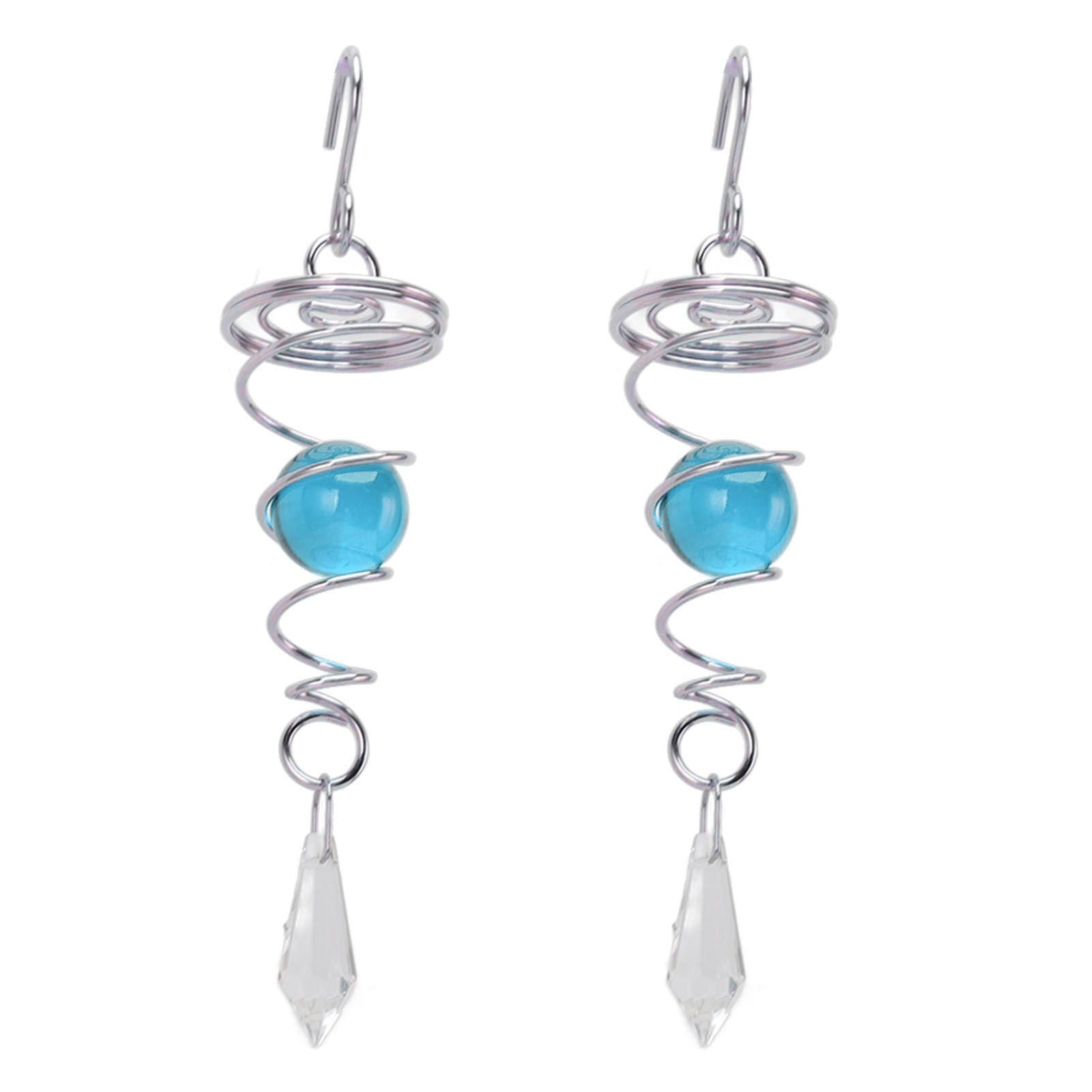 2Pcs Gazing Ball Spiral Tail Wind Spinner Stabilizer Stainless Steel Spiral Wind Chimes for Outside Lake Blue
