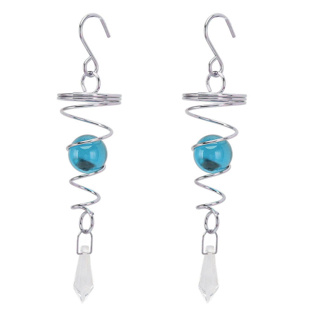 2Pcs Gazing Ball Spiral Tail Wind Spinner Stabilizer Stainless Steel Spiral Wind Chimes for Outside Lake Blue