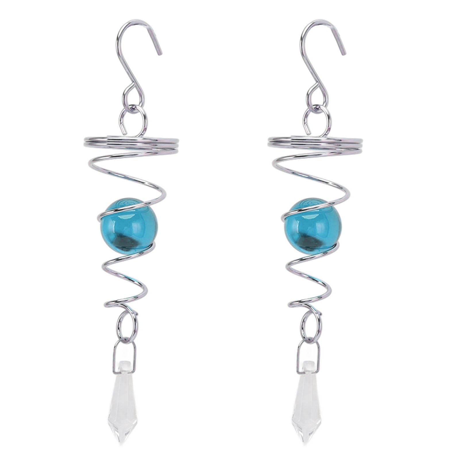 2Pcs Gazing Ball Spiral Tail Wind Spinner Stabilizer Stainless Steel Spiral Wind Chimes for Outside Lake Blue