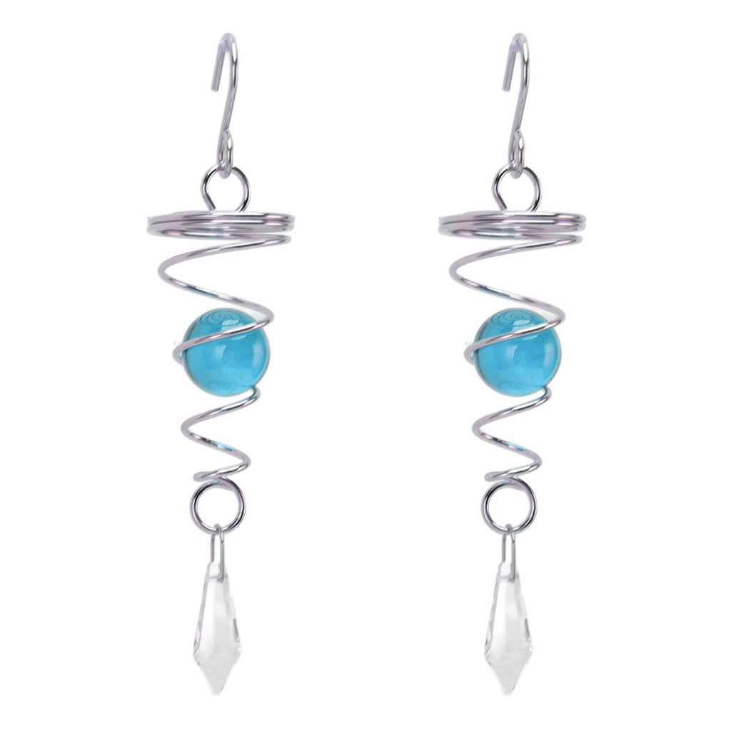 2Pcs Gazing Ball Spiral Tail Wind Spinner Stabilizer Stainless Steel Spiral Wind Chimes for Outside Lake Blue