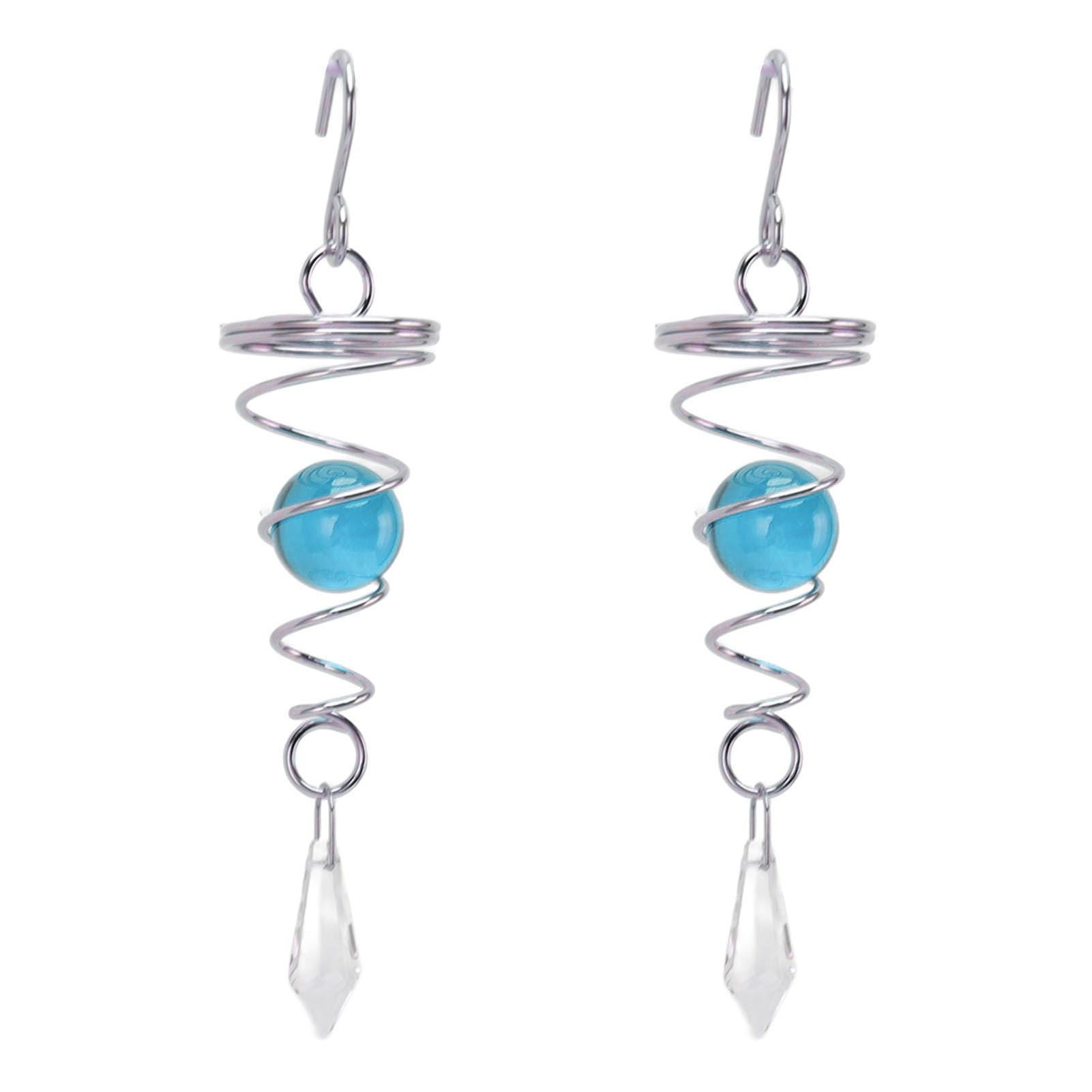 2Pcs Gazing Ball Spiral Tail Wind Spinner Stabilizer Stainless Steel Spiral Wind Chimes for Outside Lake Blue