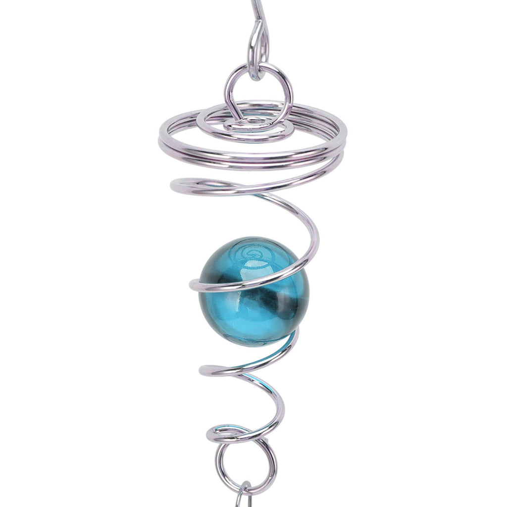 2Pcs Gazing Ball Spiral Tail Wind Spinner Stabilizer Stainless Steel Spiral Wind Chimes for Outside Lake Blue