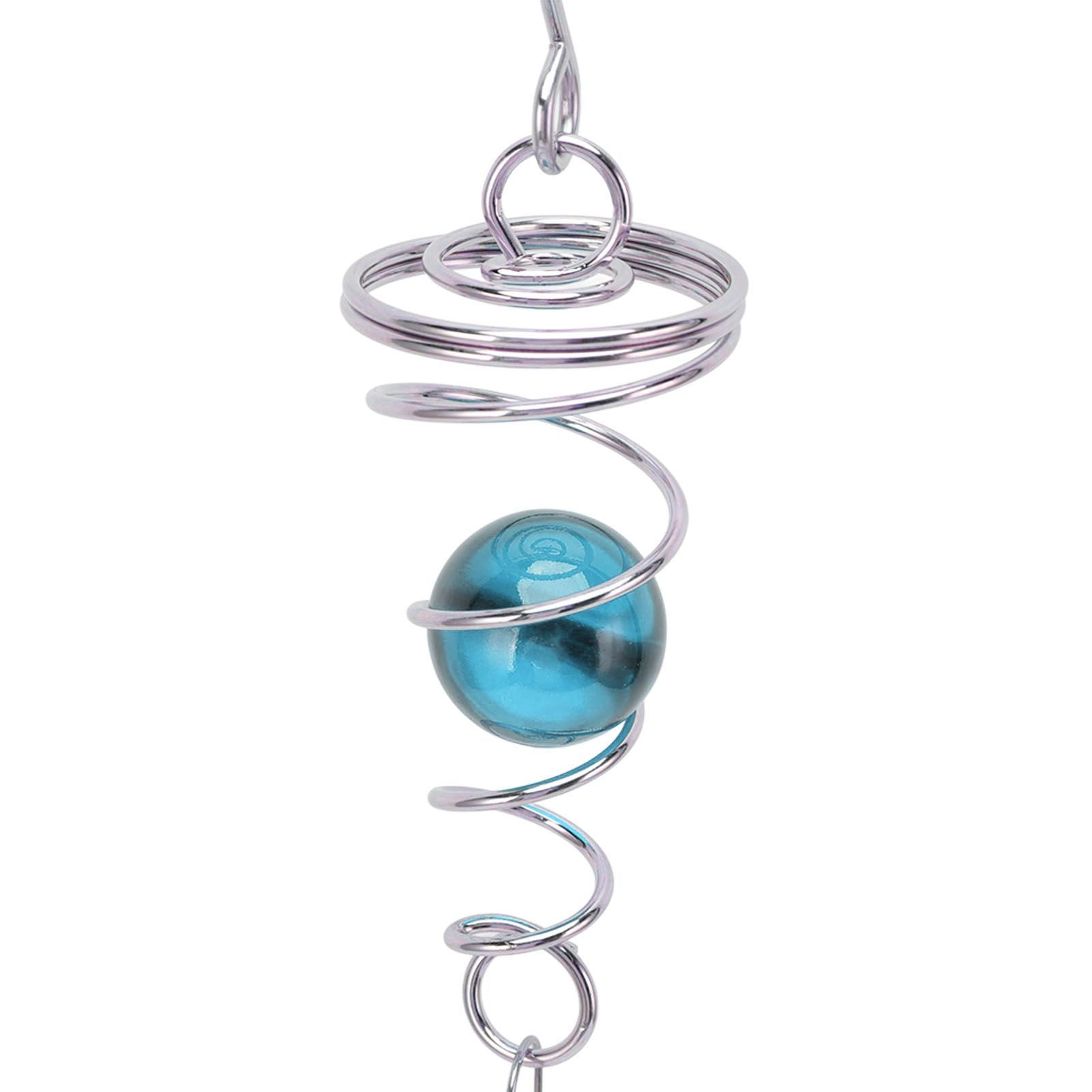 2Pcs Gazing Ball Spiral Tail Wind Spinner Stabilizer Stainless Steel Spiral Wind Chimes for Outside Lake Blue