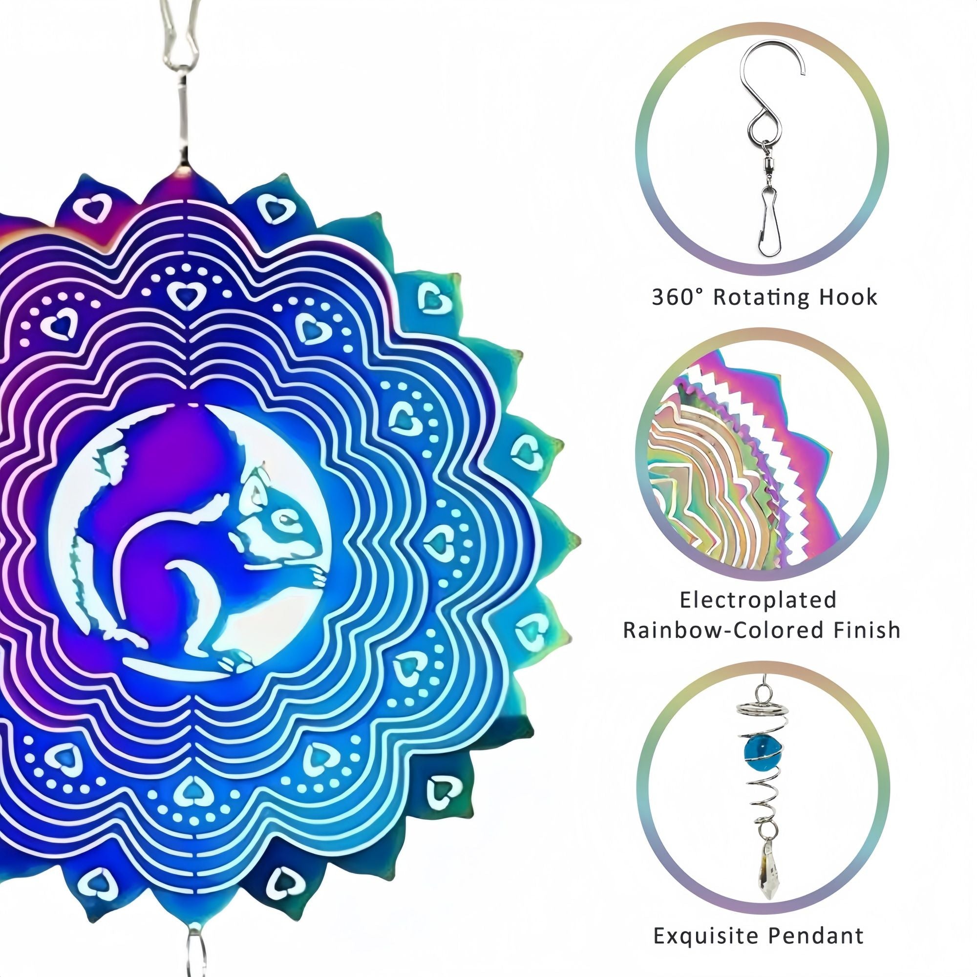 3D Stainless Steel Wind Spinner with Spiral Tail & Butterfly Crystal Sun Catcher, Hanging Metal Wind Chimes for Women Gift, Indoor/Outdoor Decor, Yard Art Decorations