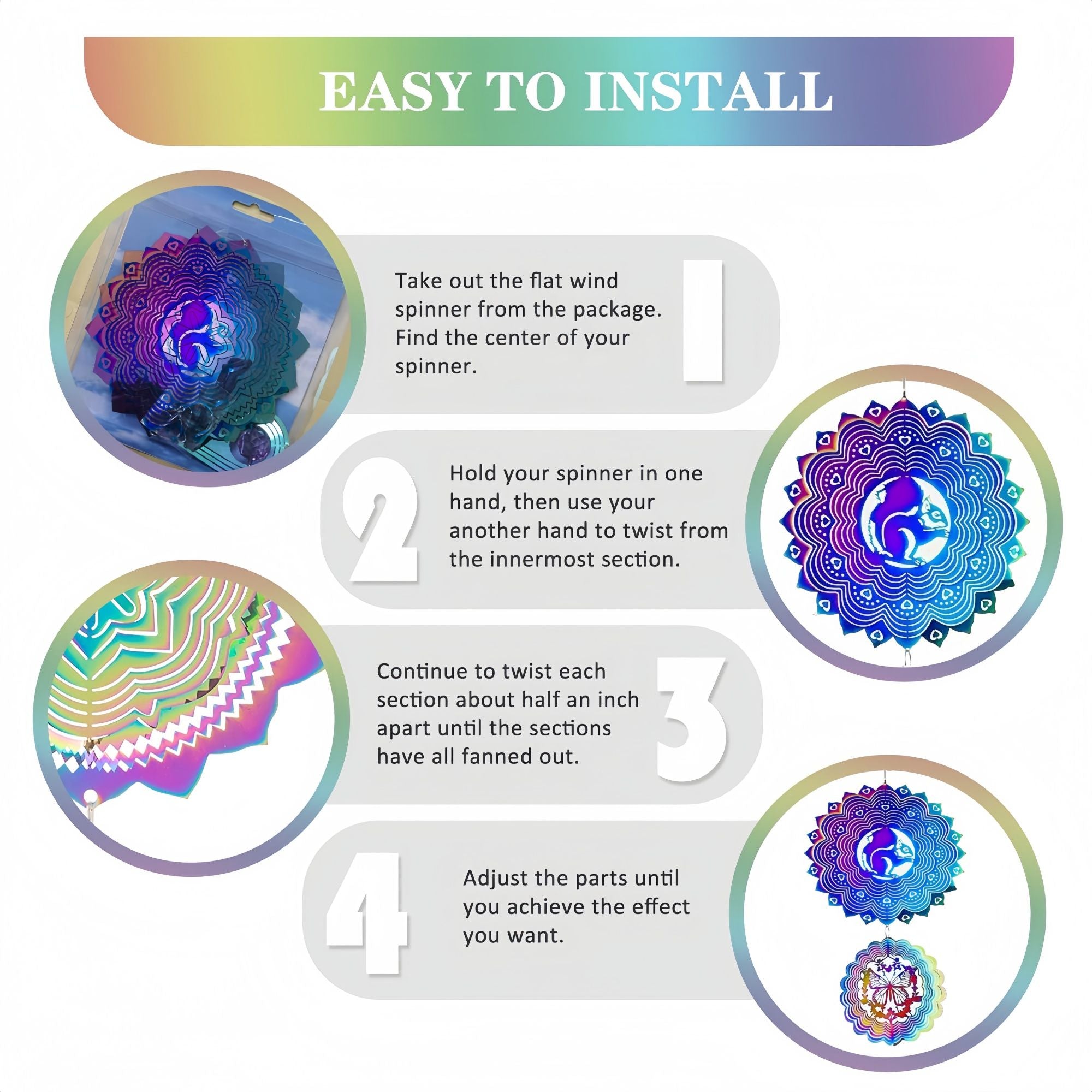3D Stainless Steel Wind Spinner with Spiral Tail & Butterfly Crystal Sun Catcher, Hanging Metal Wind Chimes for Women Gift, Indoor/Outdoor Decor, Yard Art Decorations