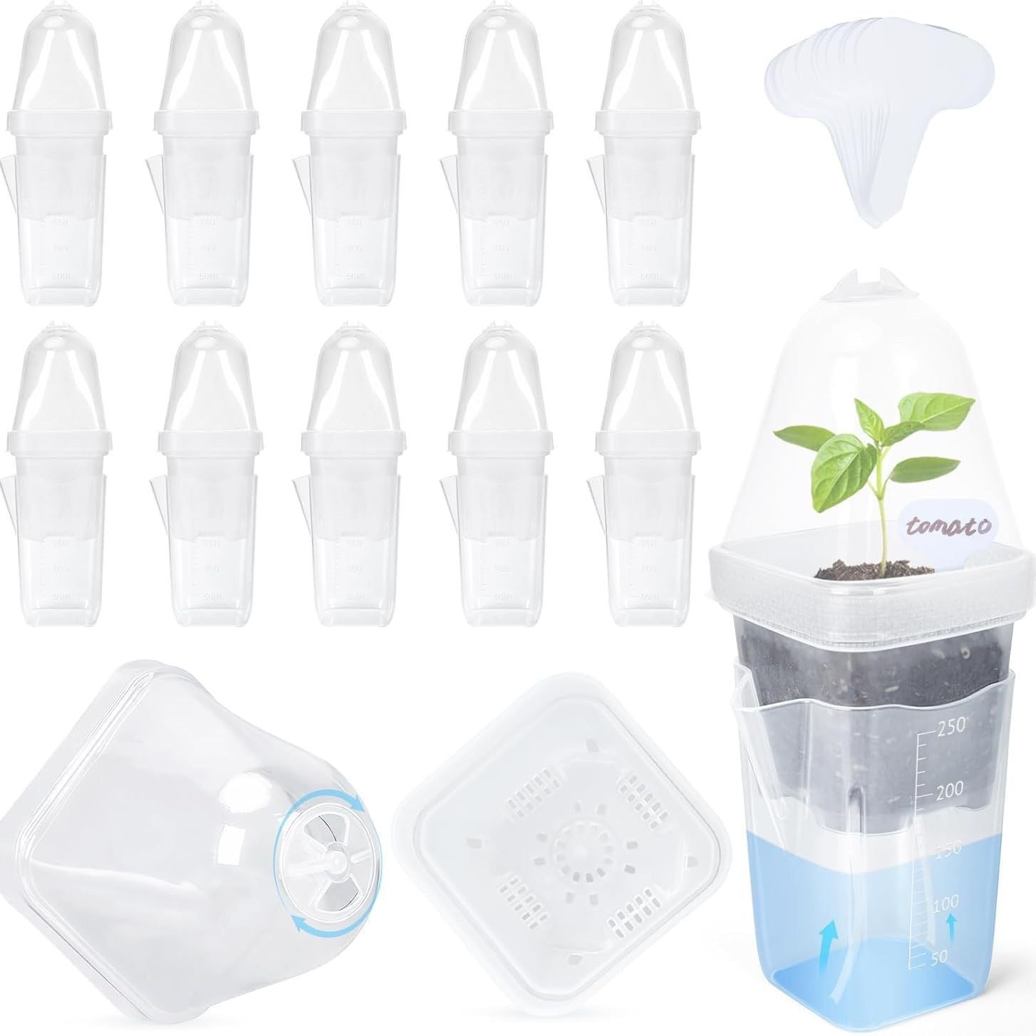 Self-Watering Propagation Station with Adjustable Ventilation Dome, Clear Square Plant Nursery Pot for Starting Seeds, Cuttings, and Succulents Indoors on Windowsills and Desktops (8PCS)