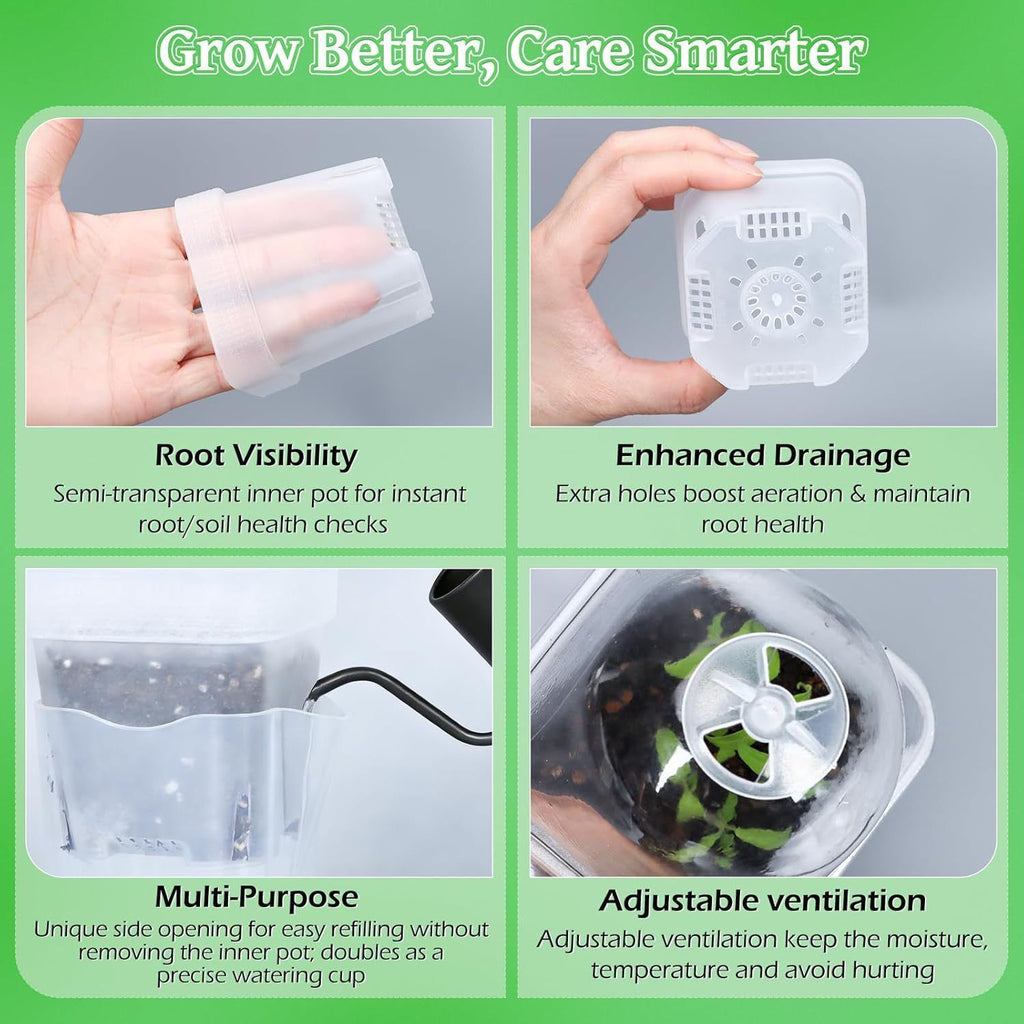 Self-Watering Propagation Station with Adjustable Ventilation Dome, Clear Square Plant Nursery Pot for Starting Seeds, Cuttings, and Succulents Indoors on Windowsills and Desktops (8PCS)