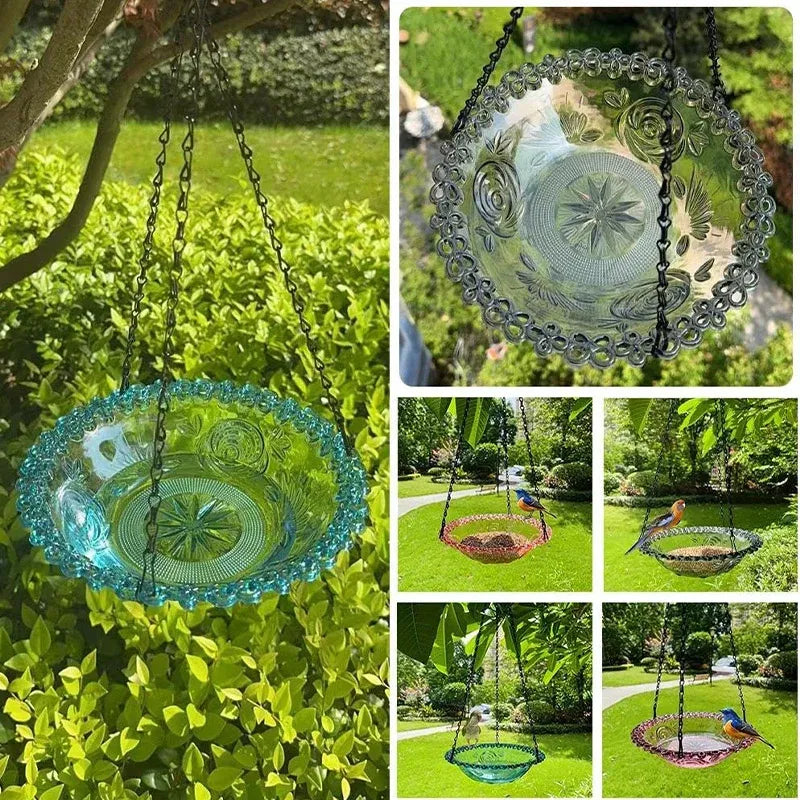 Balcony Bird Feeder Hanging Rail Mount Outdoor Suspended Feeding Station Garden - Blue