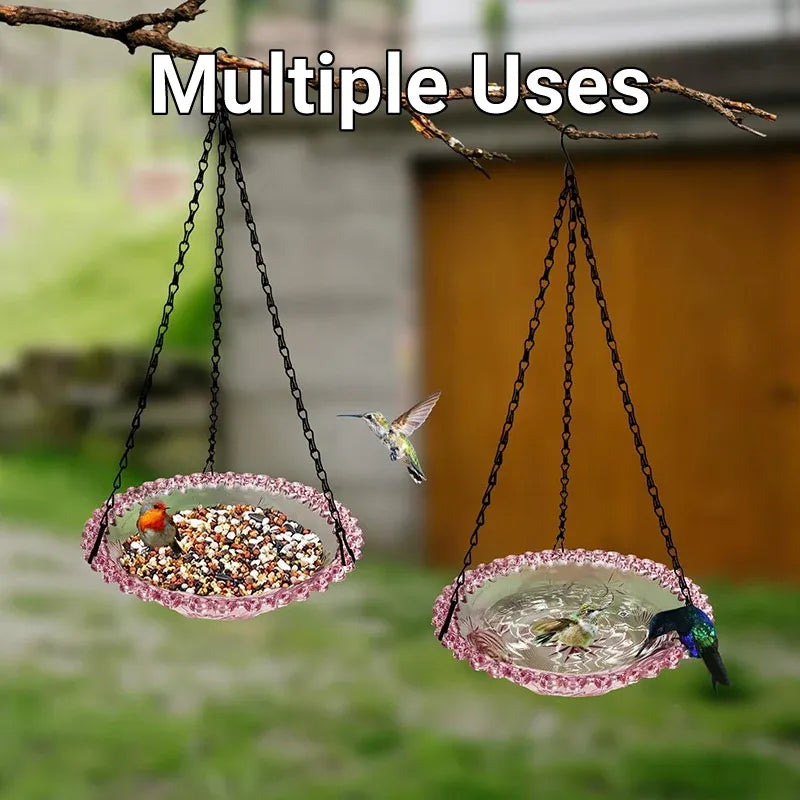 Balcony Bird Feeder Hanging Rail Mount Outdoor Suspended Feeding Station Garden - Blue