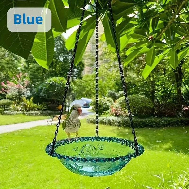 Balcony Bird Feeder Hanging Rail Mount Outdoor Suspended Feeding Station Garden - Blue