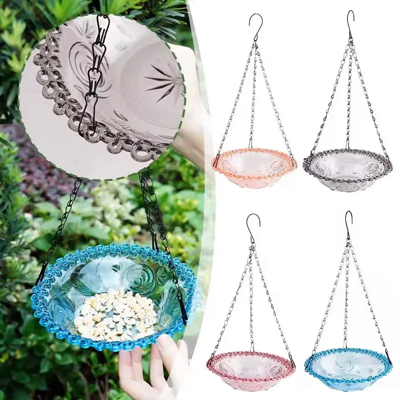 Balcony Bird Feeder Hanging Rail Mount Outdoor Suspended Feeding Station Garden - Blue