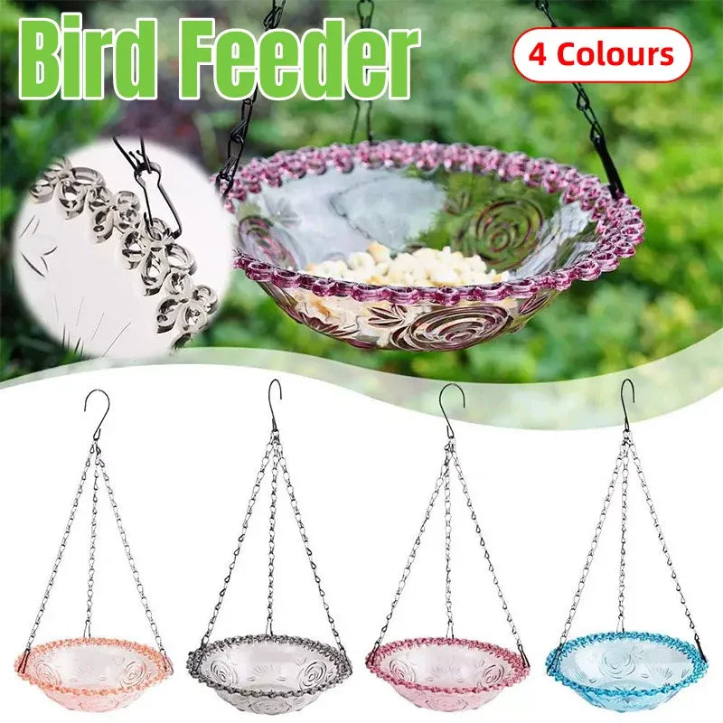 Balcony Bird Feeder Hanging Rail Mount Outdoor Suspended Feeding Station Garden - Purple