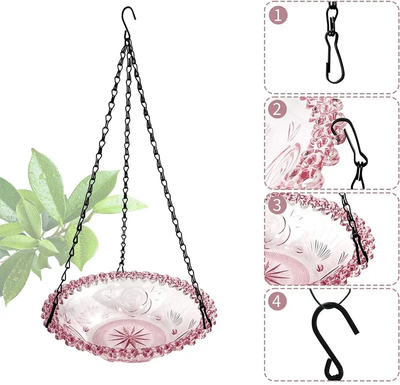 Balcony Bird Feeder Hanging Rail Mount Outdoor Suspended Feeding Station Garden - Purple