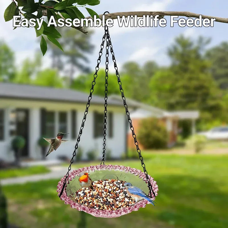 Balcony Bird Feeder Hanging Rail Mount Outdoor Suspended Feeding Station Garden - Purple