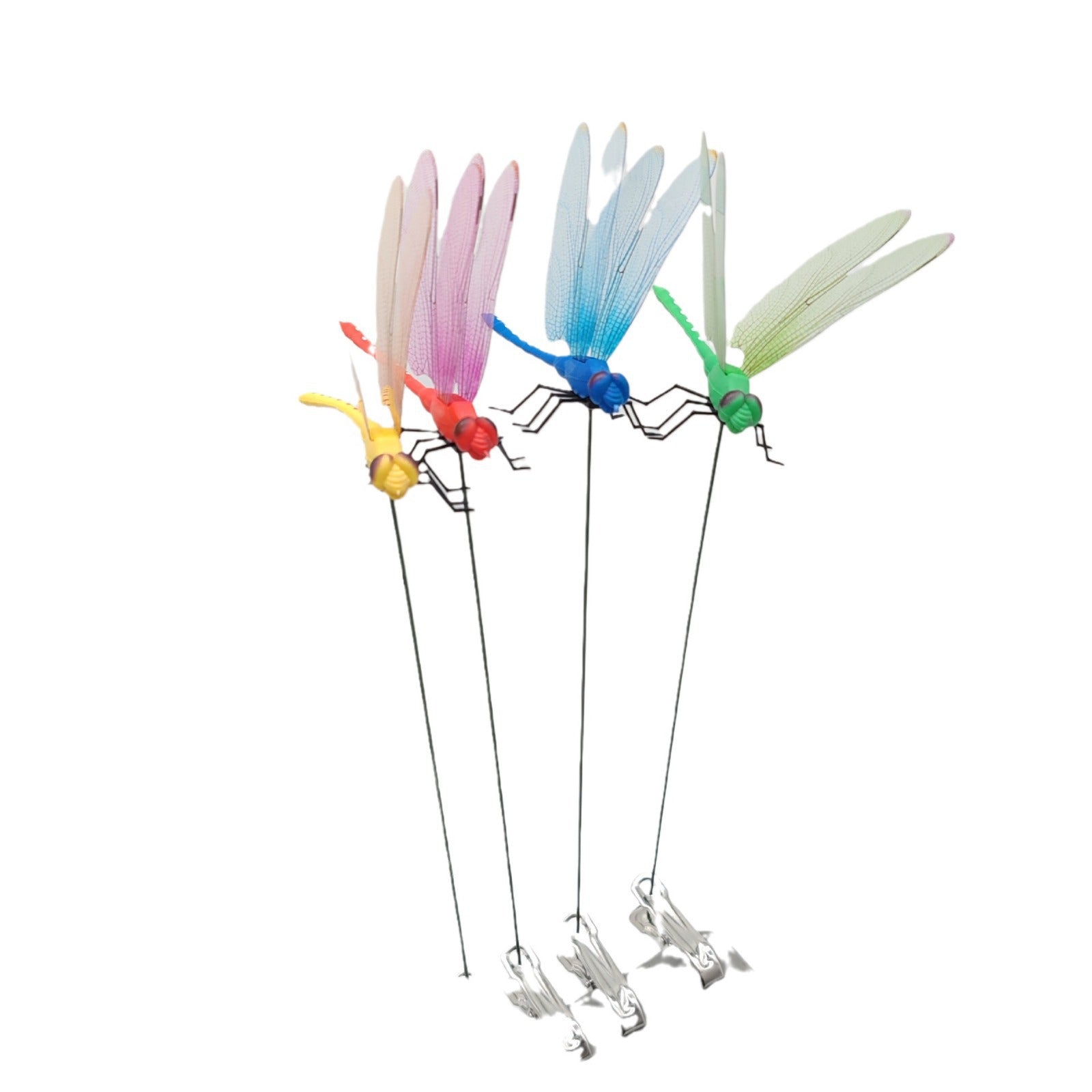 6-Pieces Blue Small Garden Dragonfly Clips – 3D Colorful Insect Decoration, Outdoor Metal Stake Ornament, Patio & Plant Accessories