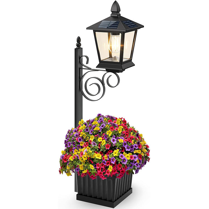 2-in-1 Solar Planter Light Outdoor - Metal Lamp Post & Wall Sconce with Planter Box - IP65 Waterproof LED Lantern for Garden, Patio & Porch - Warm White (Small)