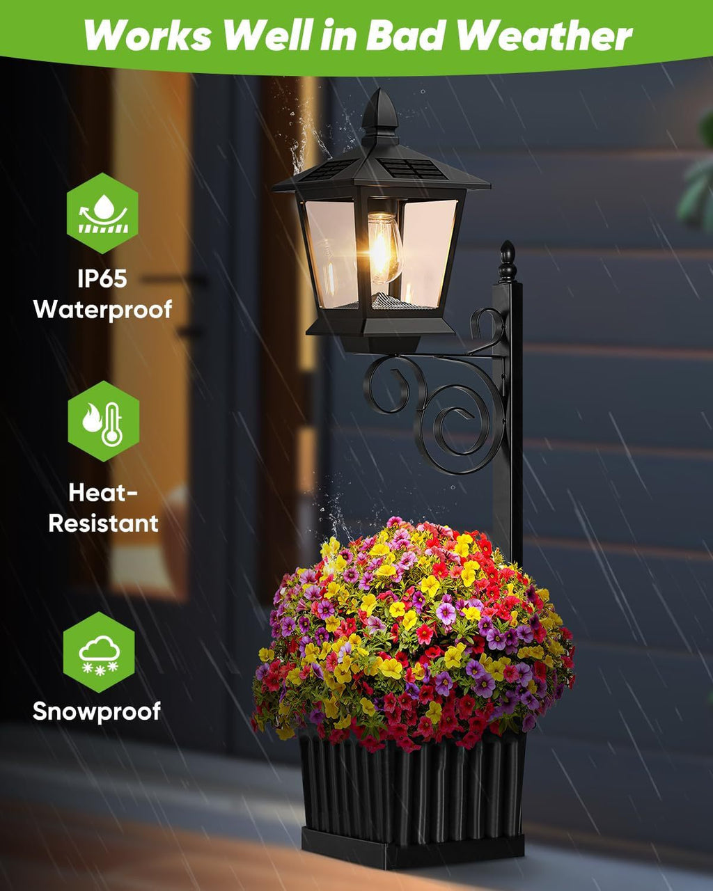 2-in-1 Solar Planter Light Outdoor - Metal Lamp Post & Wall Sconce with Planter Box - IP65 Waterproof LED Lantern for Garden, Patio & Porch - Warm White (Small)