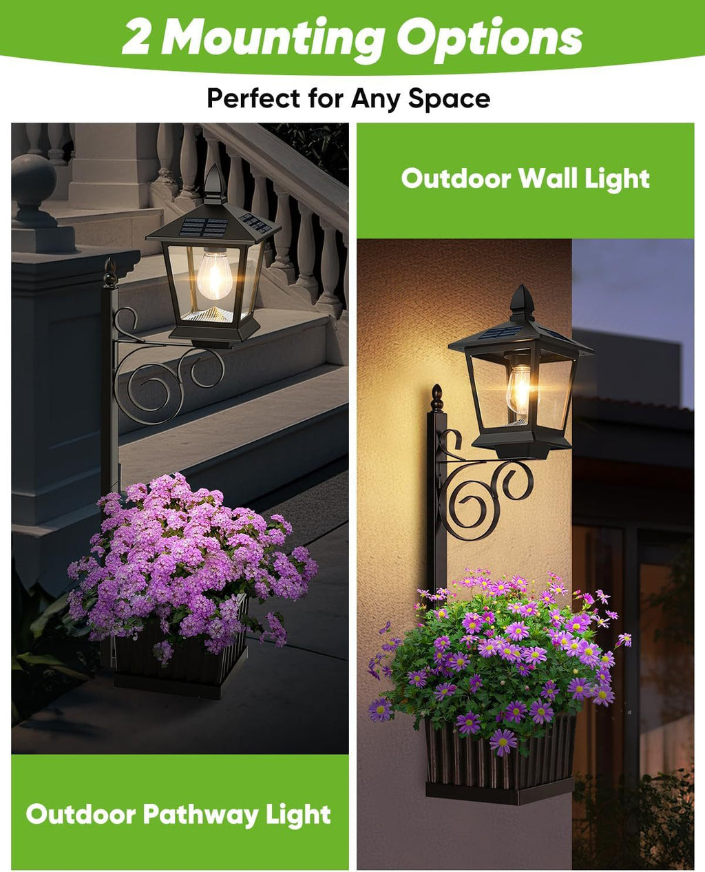 2-in-1 Solar Planter Light Outdoor - Metal Lamp Post & Wall Sconce with Planter Box - IP65 Waterproof LED Lantern for Garden, Patio & Porch - Warm White (Small)
