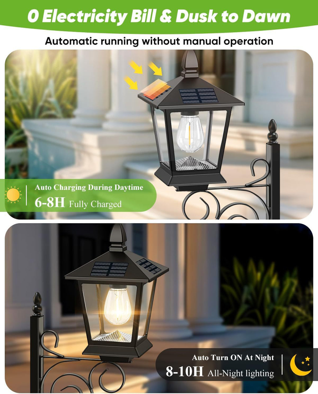2-in-1 Solar Planter Light Outdoor - Metal Lamp Post & Wall Sconce with Planter Box - IP65 Waterproof LED Lantern for Garden, Patio & Porch - Warm White (Small)