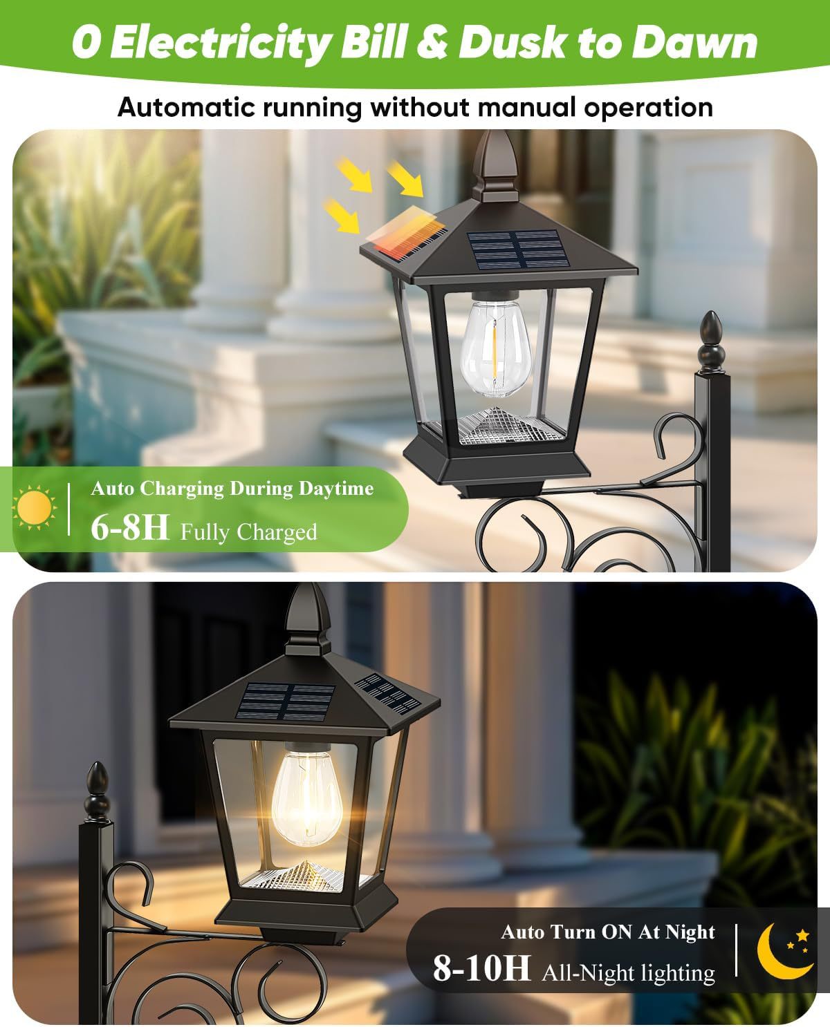 2-in-1 Solar Planter Light Outdoor - Metal Lamp Post & Wall Sconce with Planter Box - IP65 Waterproof LED Lantern for Garden, Patio & Porch - Warm White (Small)